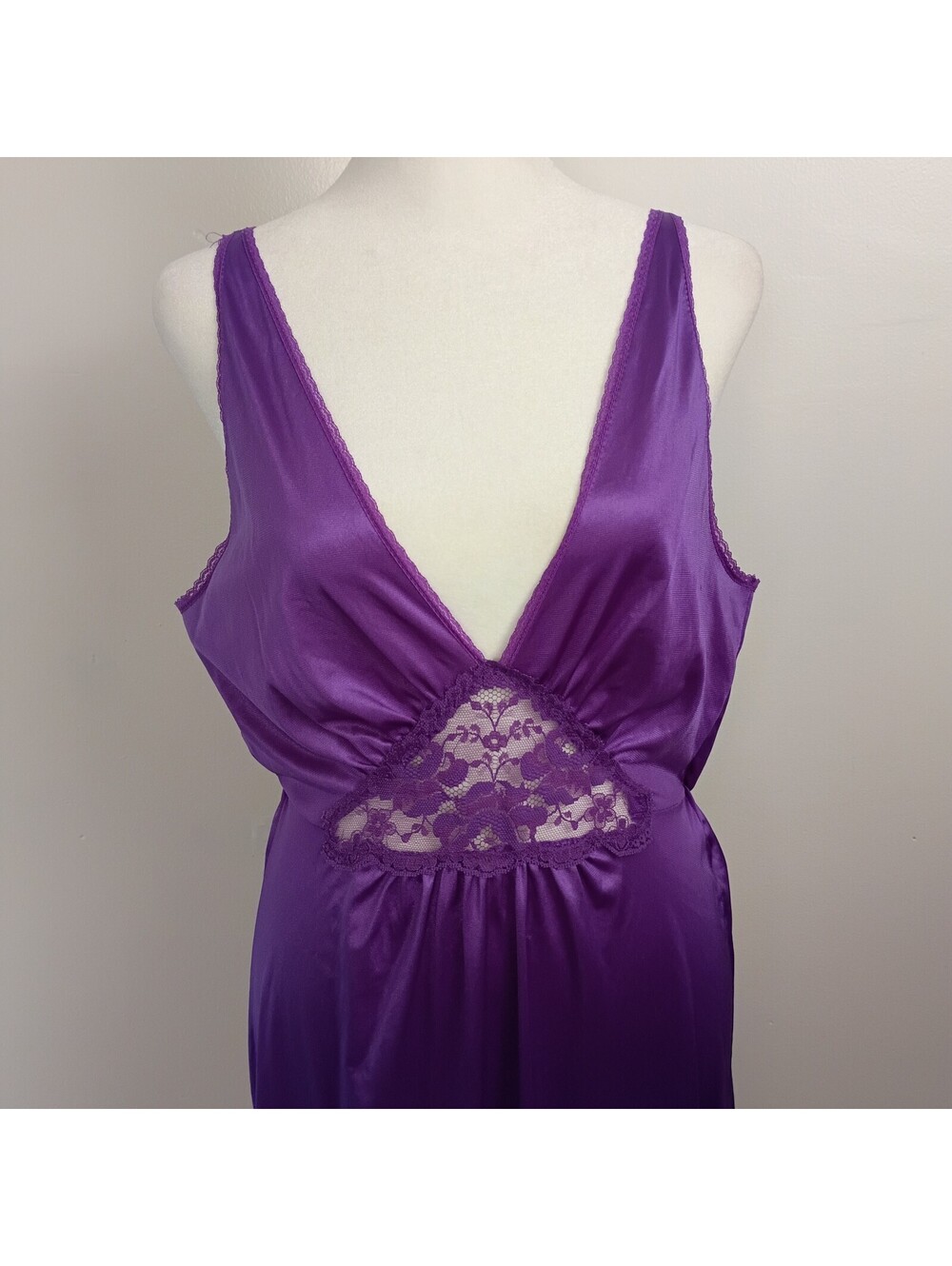 Vtg Nightgown Purple Sexy Lace Peek-a-boo Maxi Sleepwear Lingerie Romantic Long
